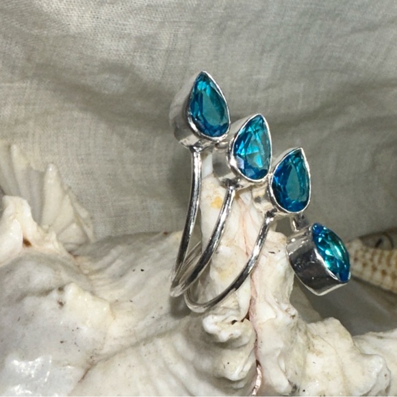 Blue Topaz multi-gem handcrafted adjustable ring - Picture 4 of 8